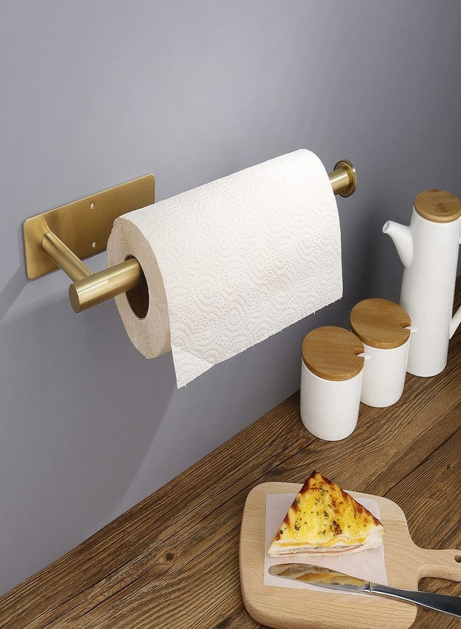 Gewtur Gold Paper Towel Holder Under Cabinet, Self Adhesive Paper Towel Roll Holder Stick on Wall, Stainless Steel Towel Paper Holder for Kitchen Bathroom - Image 3